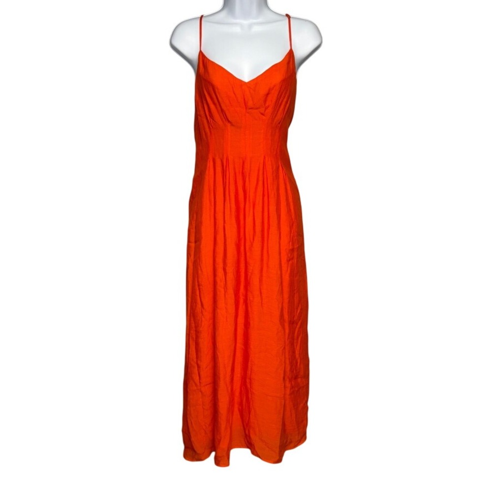 MNG Orange Strappy Beachy Tropical Resortwear Fit & Flare Midi Dress Sz 10